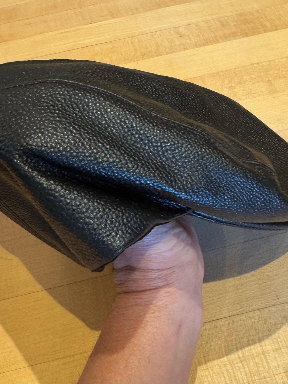 Borsalino Black Leather Duckbill Flat Brim Cap